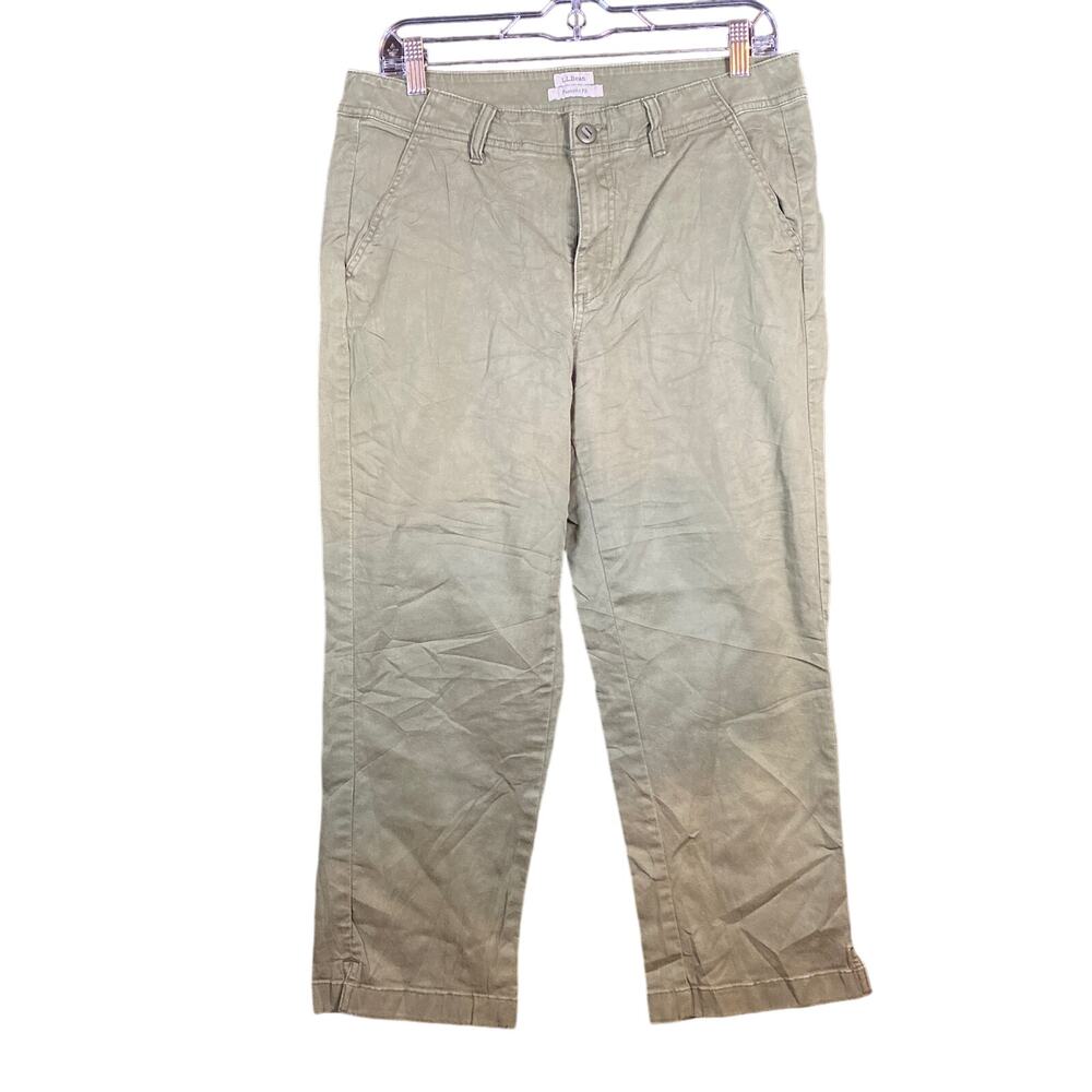 LL Bean Womens Pants Green Chinos Favorite Fit Capri Cropped Mid Rise Stretch 10